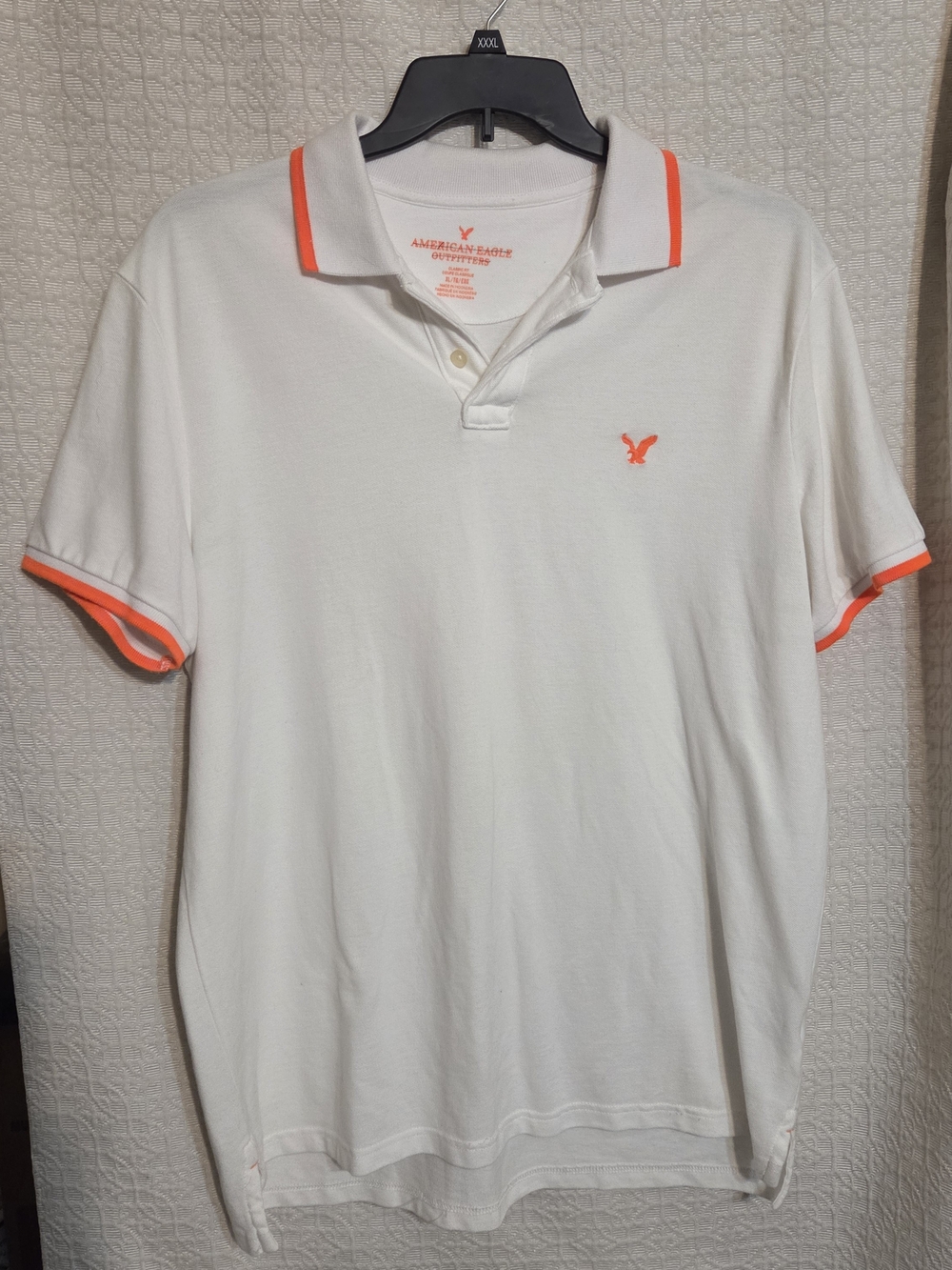 American Eagle Outfitters White Polo with Neon Orange Trim